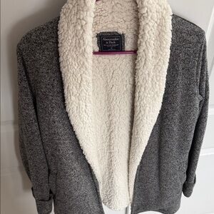 Abercrombie & Fitch Women's Charcoal Cardigan with Ivory Lining